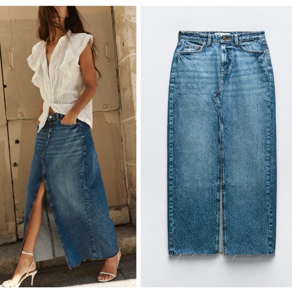 ZARA denim skirt with slit blogger favorite split hem - Picture 2 of 7